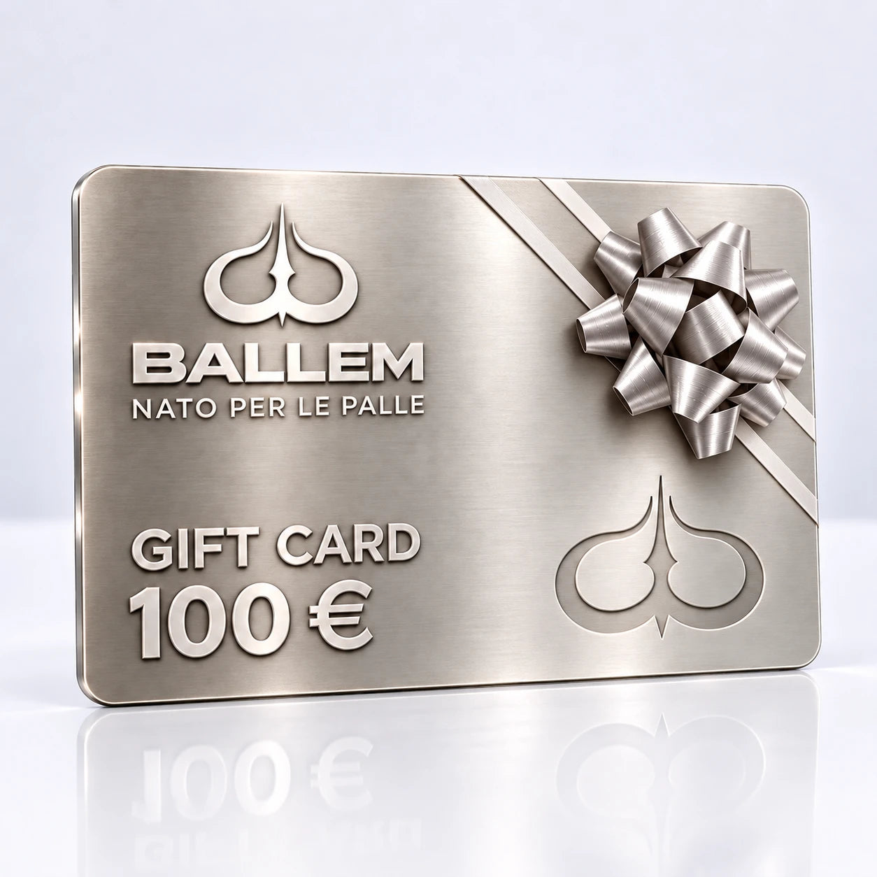 Gift card BALLEM da 100 euro, finitura titanio con fiocco regalo