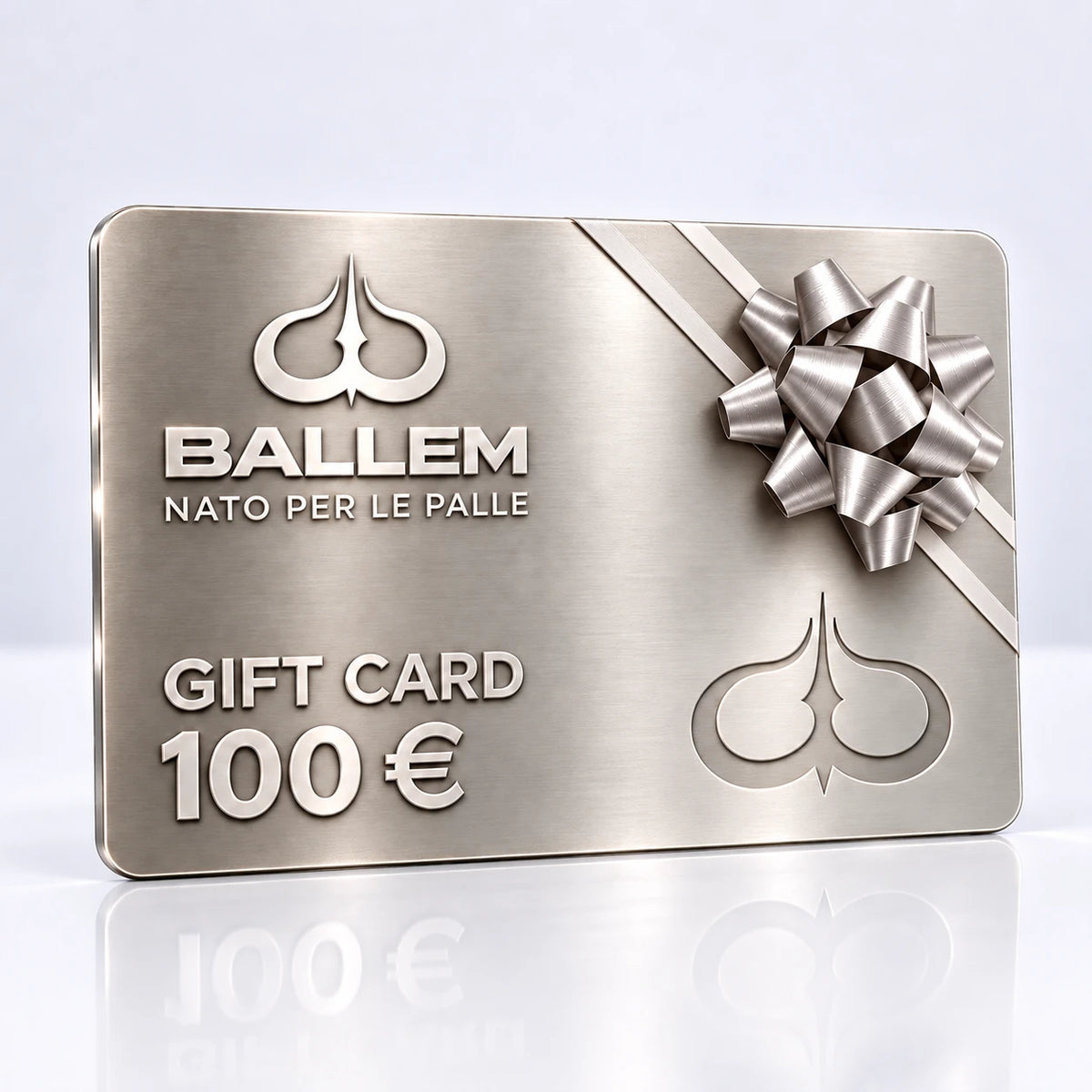 Gift card BALLEM da 100 euro, finitura titanio con fiocco regalo