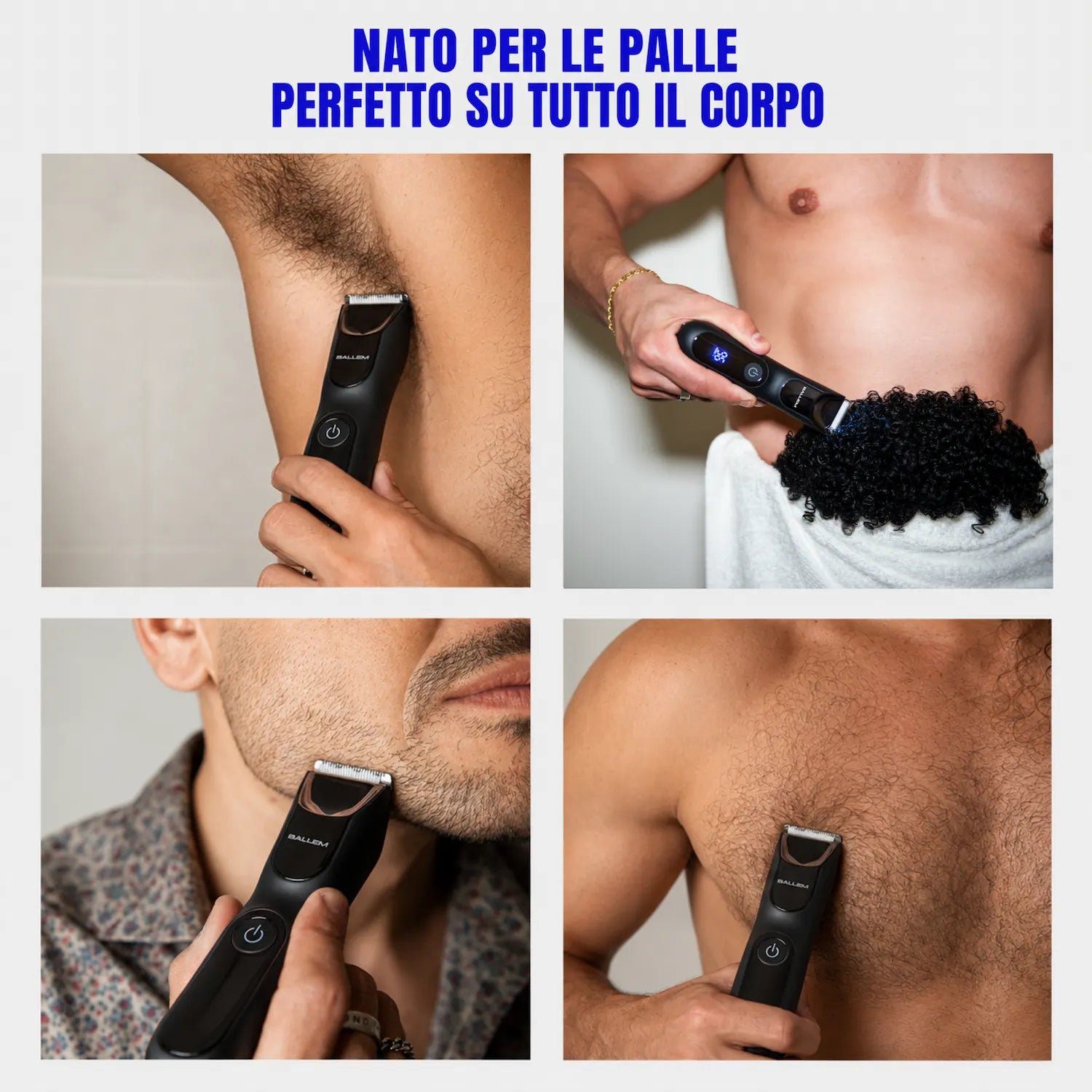 Rasoio elettrico BALLEM™ per depilare delicatamente parti intime, ascelle, petto, corpo e regolare la barba.