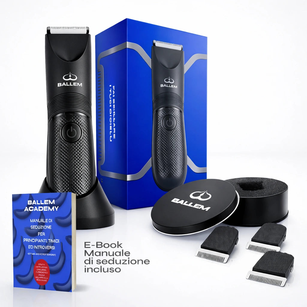 Il Super Pacco Ballem contiene il Rasoio elettrico Ballem , le lame di ricambio Ballem in ceramica di alta qualità e un e-book di seduzione. Raditi in completa sicurezza